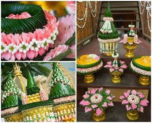 ชุดพานขันหมาก ดอกไม้สด ใบตองสด ในขบวนหมาก สำหรับพิธีแต่งงานแบบไทย