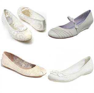 รองเท้าเจ้าสาว รองเท้าส้นเตี้ยสีขาว