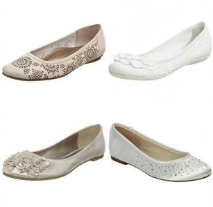 รองเท้าส้นแบน รองเท้าส้นเตี้ยสีขาว 