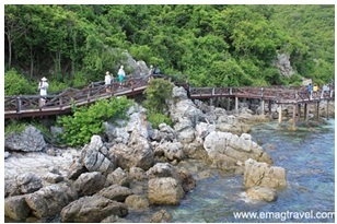 สะพานไม้พาดผ่านโขดหิน