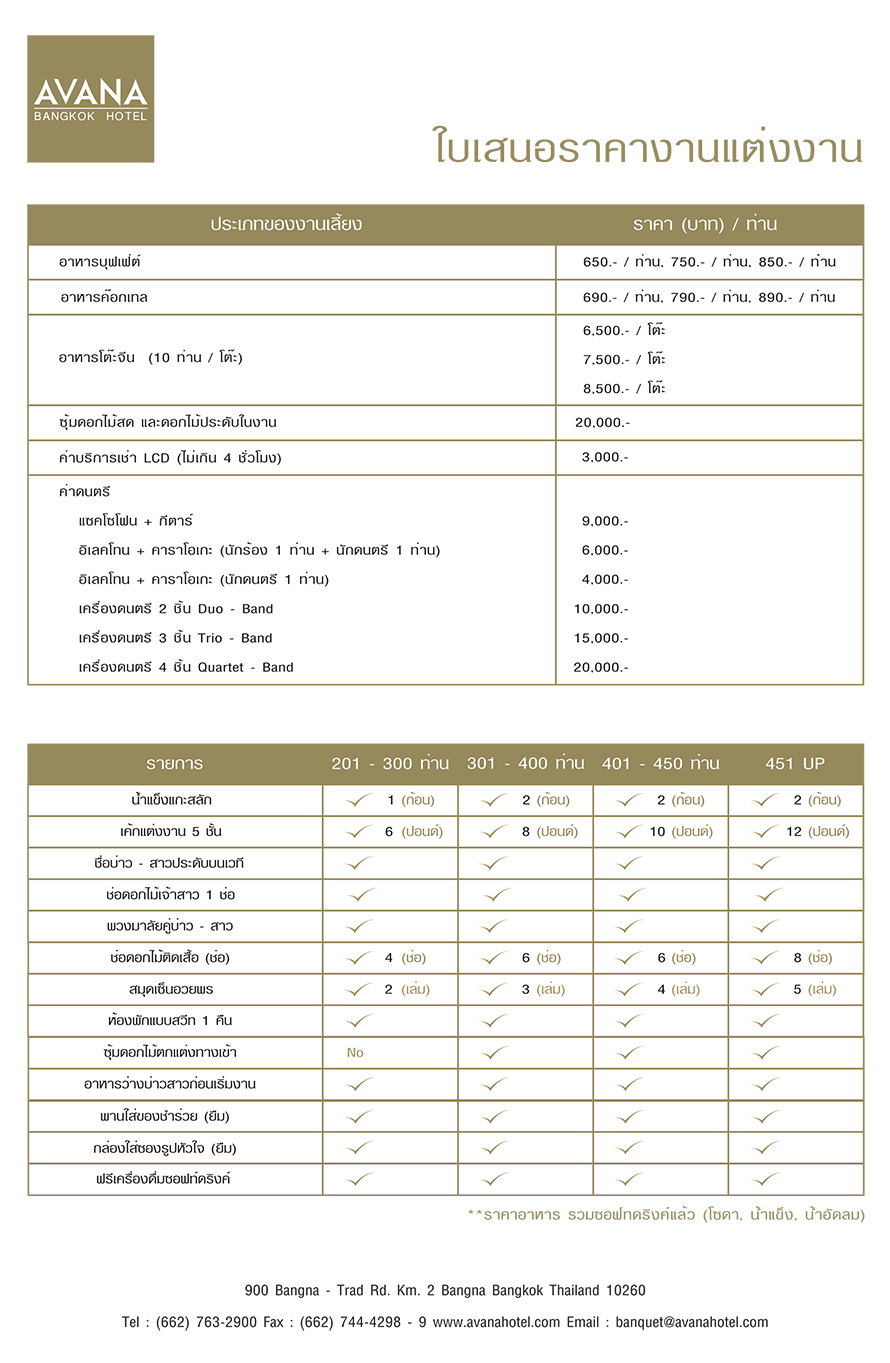 Wedding Package by Avana Bangkok Hotel